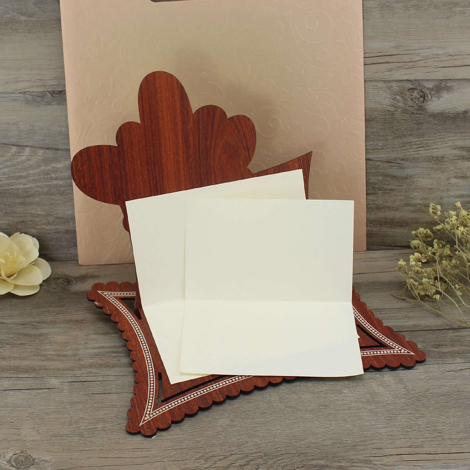 Delicate Wooden Invitation Card Wedding Invitation With Hand Bag Customized